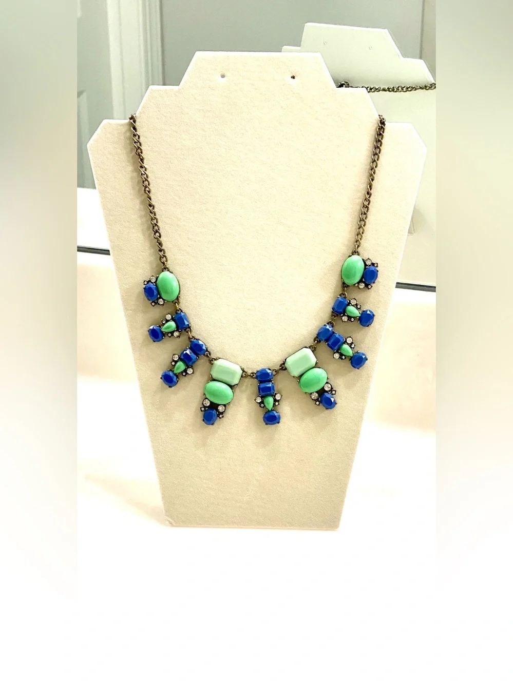 J. Crew Mint Green and Cobalt Blue Statement Necklace